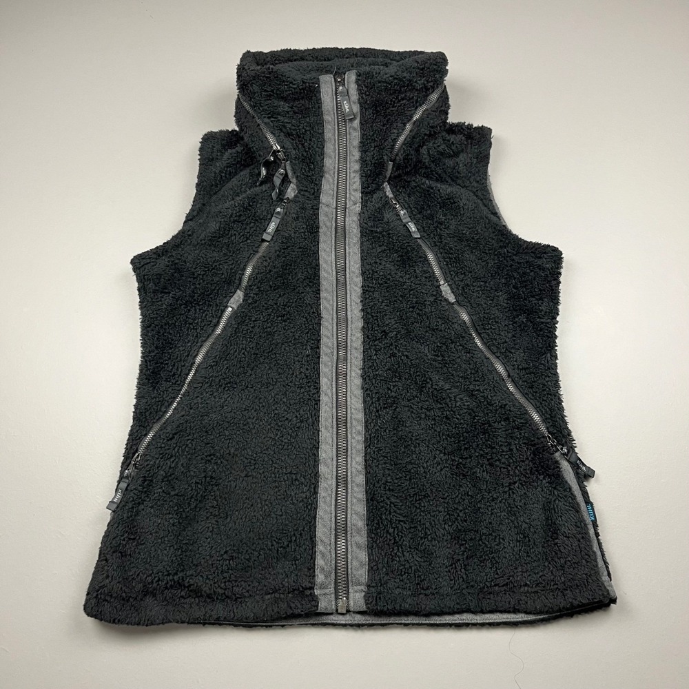 Kuhl Flight Fleece Vest Womens Large Black Full Zip Hooded Soft 2056